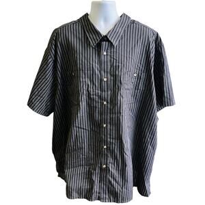 👔KingSize Mens 5XL Big Black White Stripe SS Button Up Modern Prep Casual Shirt